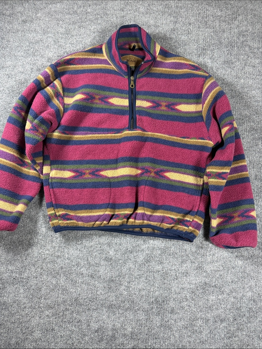 Vintage Woolrich 1/4 Zip Fleece Aztec Pattern Mulberry USA Women’s Pockets